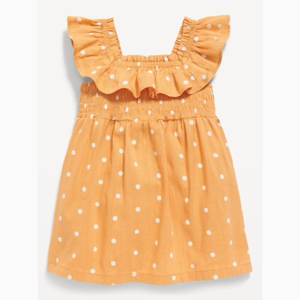 Old Navy Yellow Polka-Dot Flutter-Sleeve Smocked Dress | 3-6 M